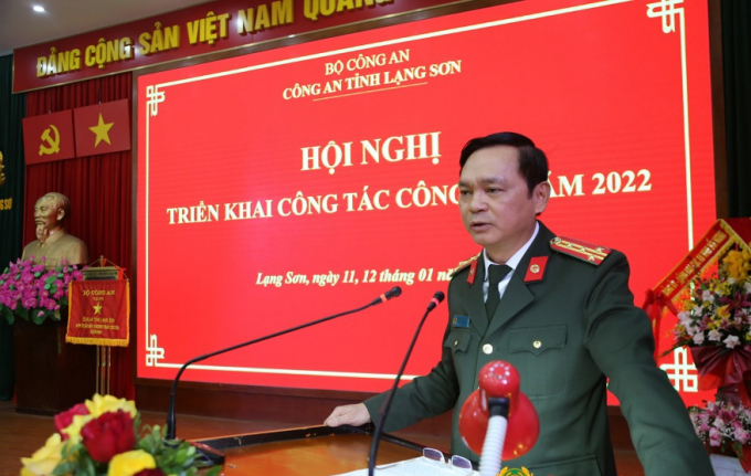 Đại tá Thái Hồng Công - Ủy viên Ban Thường vụ Tỉnh ủy, Bí thư Đảng ủy, Giám đốc Công an tỉnh Lạng Sơn chỉ đạo triển khai công tác công an năm 2022.