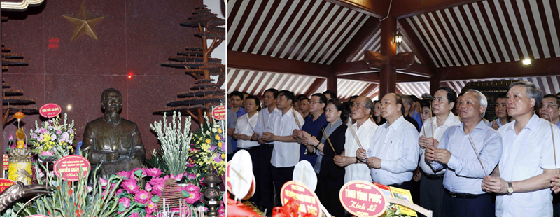 Thủ tướng Nguyễn Xuân Phúc và Chủ tịch Quốc hội Nguyễn Thị Kim Ngân dâng hương tưởng niệm Chủ tịch Hồ Chí Minh.