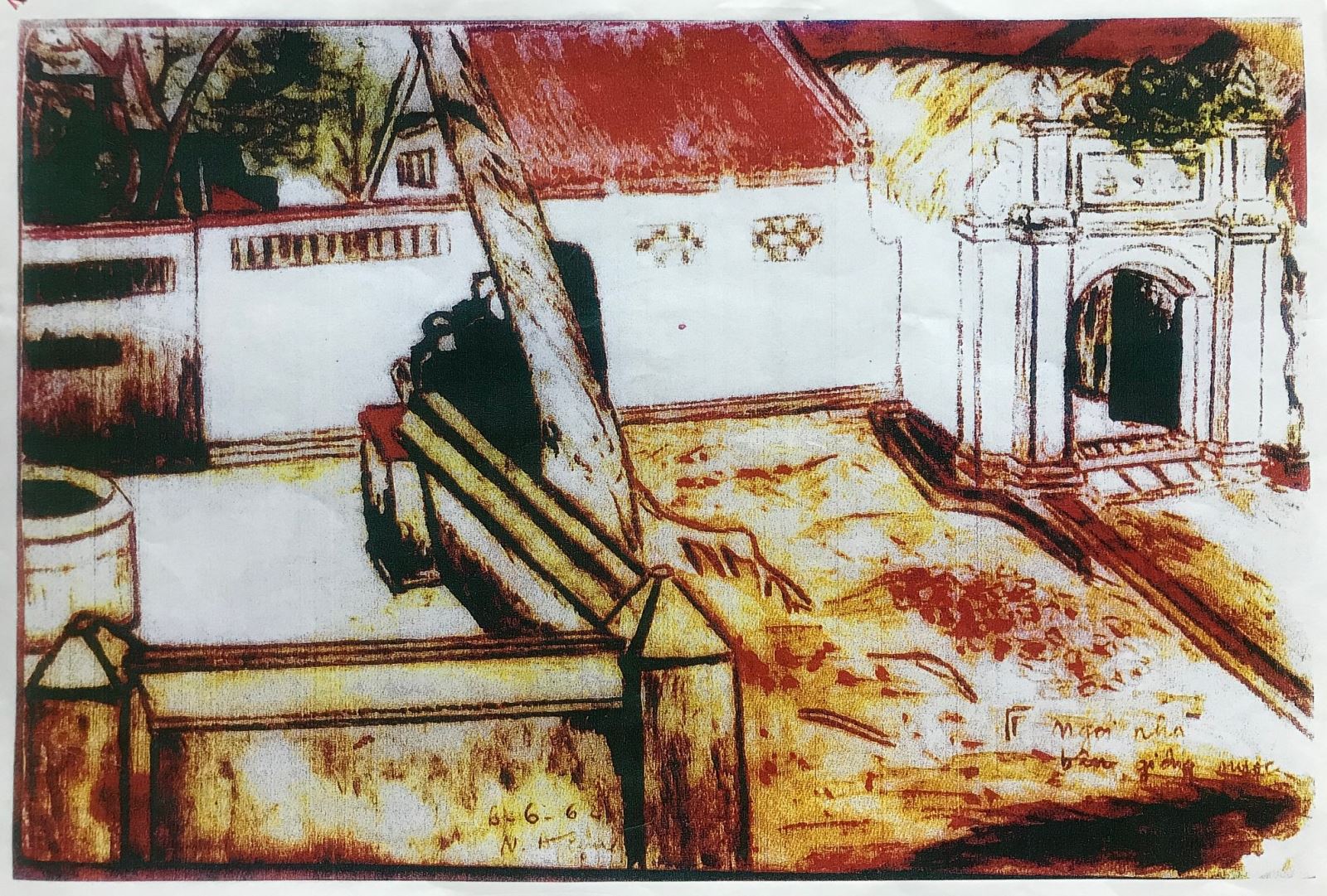 Bức họa dựng lại Giếng Điếm Kiều (đất công) xã đã bán trái thẩm quyền cho bà Minh đẫn đến tranh chấp với ngõ đi riêng của nhà ông Tiệm