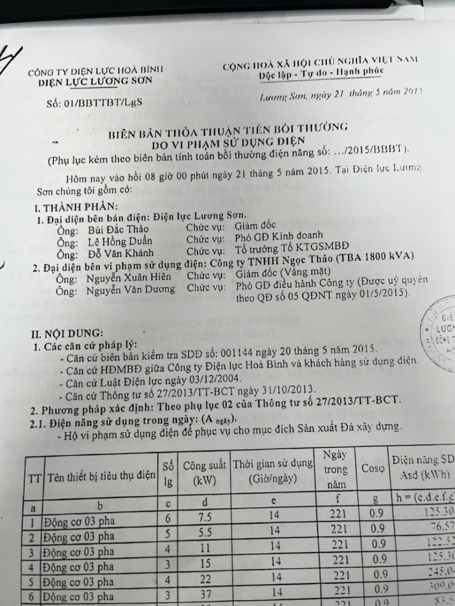 Biên bản thỏa thuận tiền bồi thường với số tiền lên tới trên 13 tỷ đồng