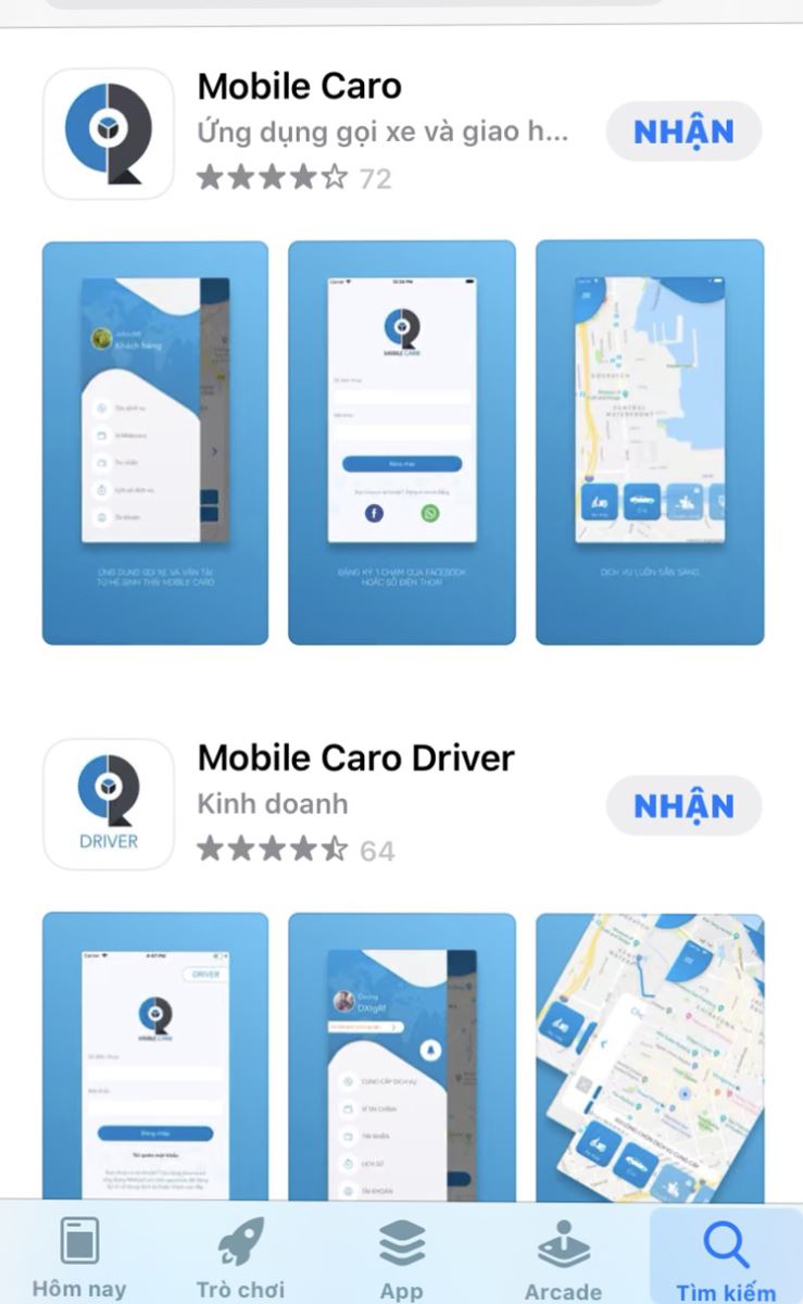 Trên app có 2 ứng dụng mang tên Mobile Caro và Mobile Caro Driver