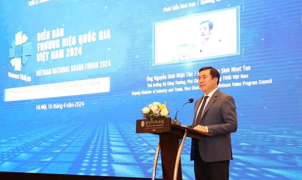 Thứ trưởng Bộ Công Thương Nguyễn Sinh Nhật Tân, phát biểu khai mạc “Tuần lễ Thương hiệu quốc gia Việt Nam 2024”