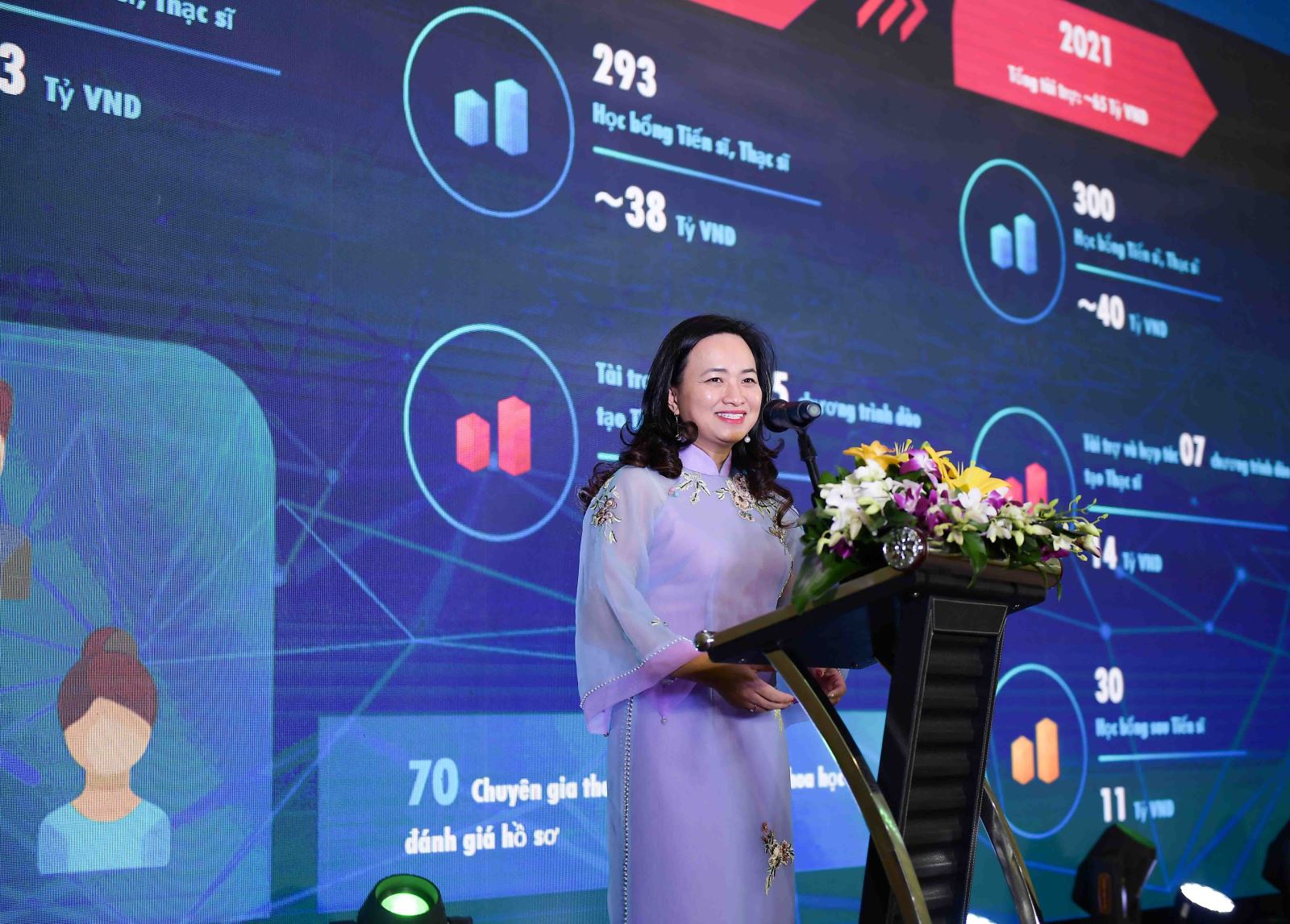 PGS.TSKH. Phan Thị Hà Dương (Giám đốc điều hành VinIF) tổng kết lại hành trình kết nối và phát triển nguồn nhân lực trình độ cao của Quỹ sau 2 năm