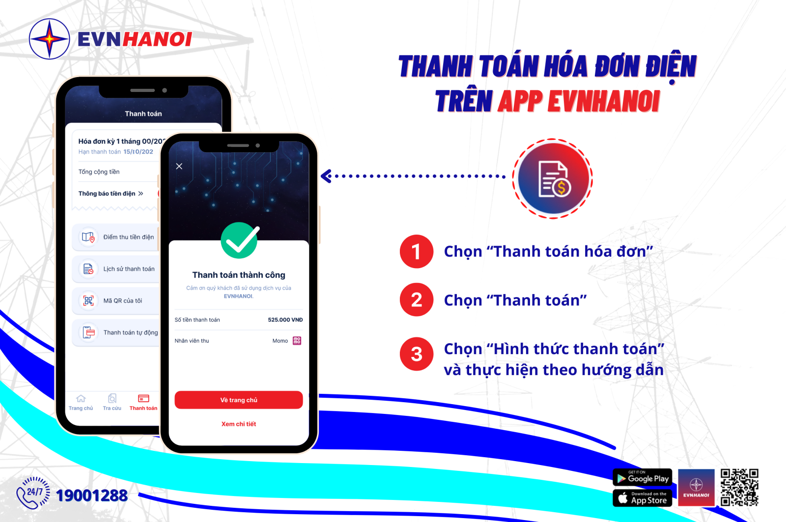 Cách thanh toán hóa đơn điện qua App EVNHANOI.