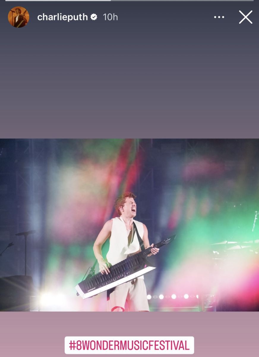 Charlie Puth chia sẻ hình ảnh thăng hoa trên sân khấu 8Wonder trên Instagram story ngay  sau đêm diễn.