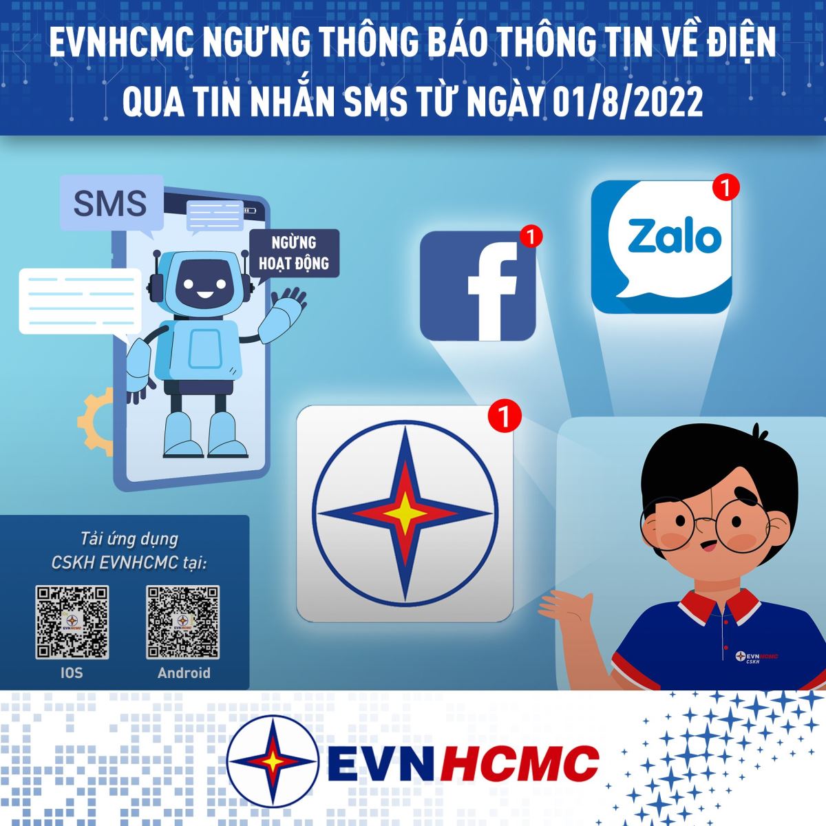 Ngừng dịch vụ tin nhắn SMS của EVNHCMC.