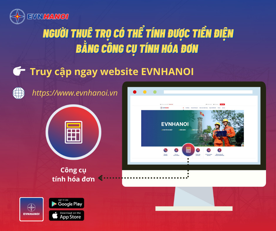 “Công cụ tính hóa đơn tiền điện ” tại website: www.evnhanoi.vn trên điện thoại di động