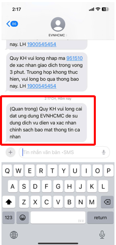 EVNHCMC gửi tin nhắn SMS cho các chủ thể hợp đồng mua bán điện chưa cài  App