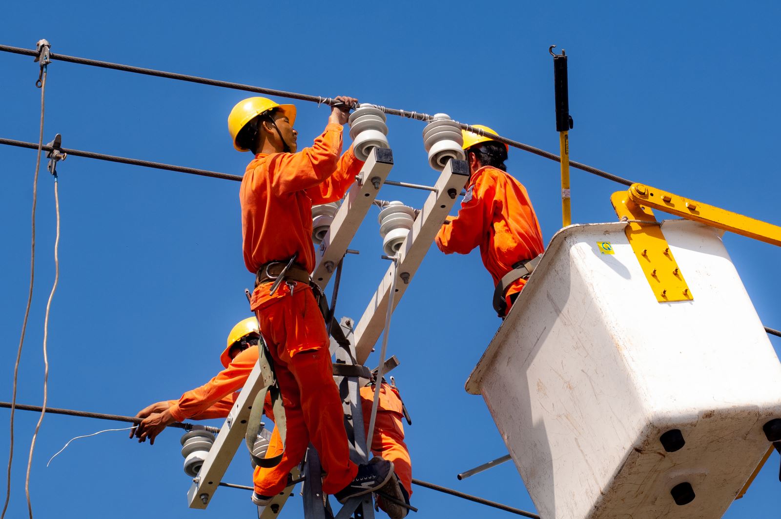 Công nhân EVN sửa chữa bảo trì lưới điện.