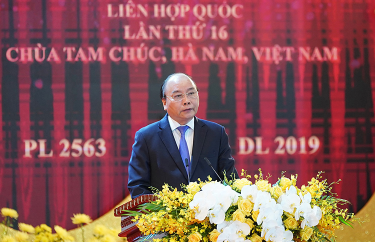 Thủ tướng Chính phủ Nguyễn Xuân Phúc phát biểu tại lễ khai mạc Đại lễ Phật đản Vesak Liên hợp quốc 2019. Ảnh: T.C 