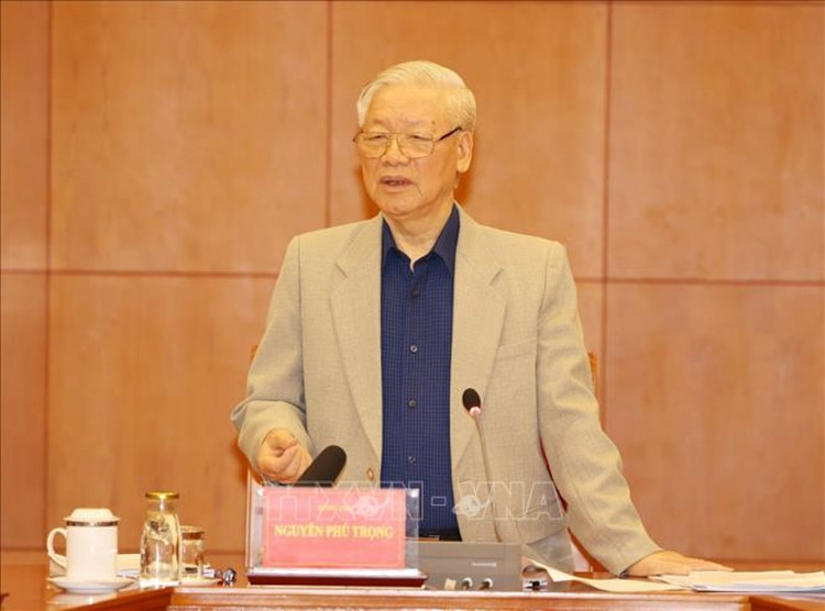 ổng Bí thư, Chủ tịch nước Nguyễn Phú Trọng phát biểu tại cuộc họp. (Ảnh: TTXVN)