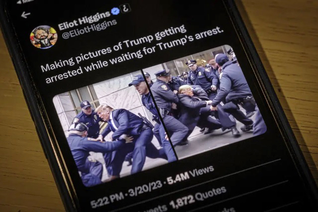 Bức ảnh giả do AI tạo ra với cảnh cựu Tổng thống Donald Trump bị bắt giữ. (Ảnh: AP)