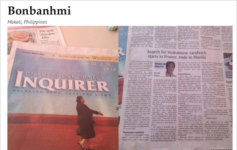 Bon bánh mỳ trên báo Philippunsbáo inquirer.
