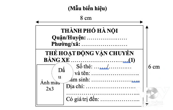 Mẫu thẻ hoạt động vận chuyển dành cho xe ôm, shipper do UBND TP. Hà Nội đề xuất.