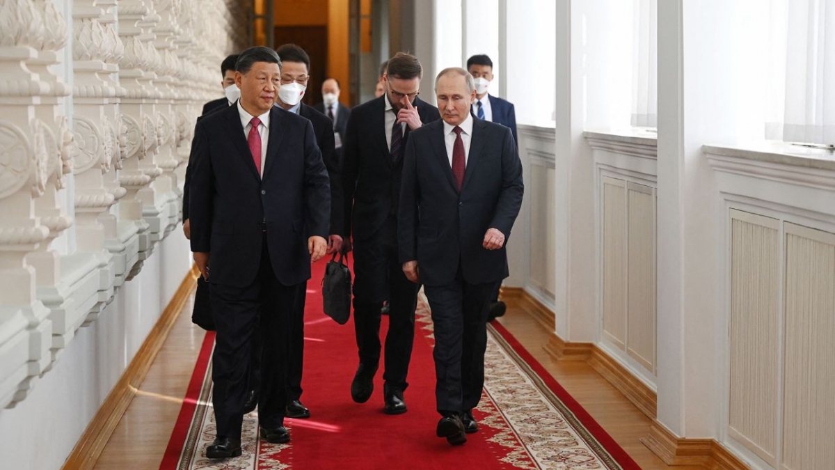Chủ tịch Trung Quốc Tập Cận Bình và Tổng thống Nga Vladimir Putin vừa có cuộc gặp đáng chú ý ở Moscow. (Ảnh: Getty)
