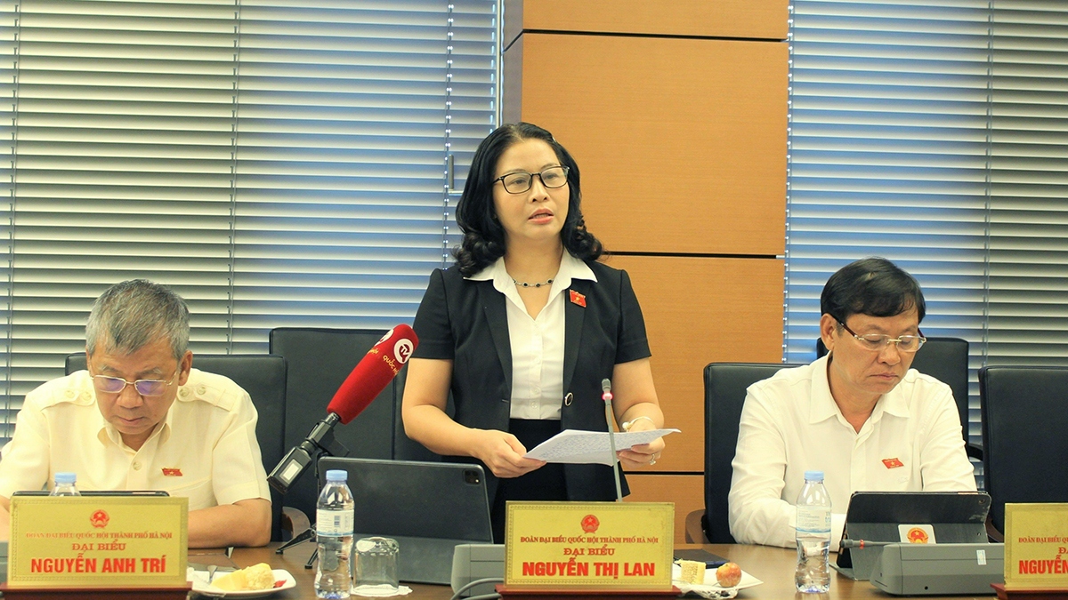 Đại biểu Nguyễn Thị Lan phát biểu tại tổ về dự án Luật Đất đai (sửa đổi).