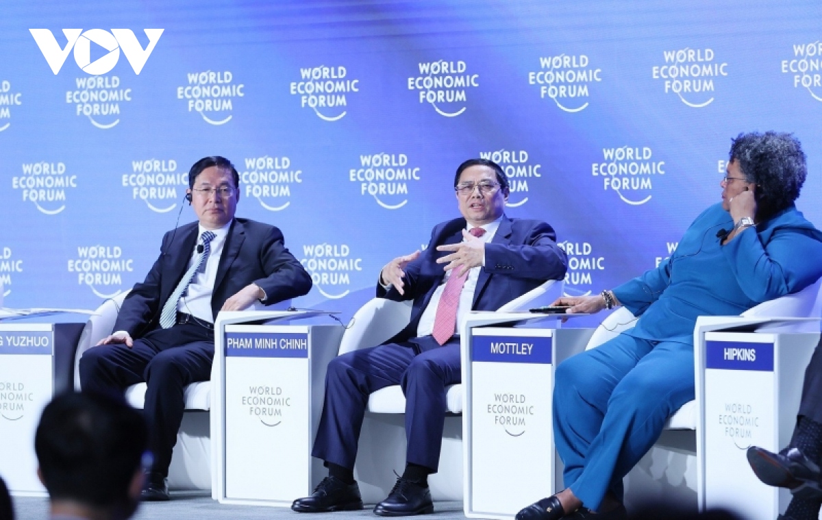Thủ tướng Chính phủ Phạm Minh Chính phát biểu tại Phiên thảo luận đầu tiên trong khuôn khổ Hội nghị Diễn đàn kinh tế thế giới Thiên Tân năm 2023.