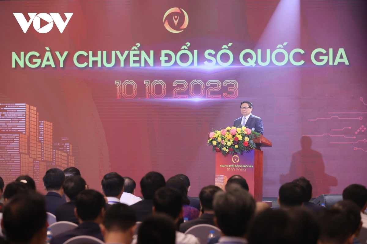 Thủ tướng Phạm Minh Chính phát biểu tại Ngày Chuyển đổi số quốc gia năm 2023.