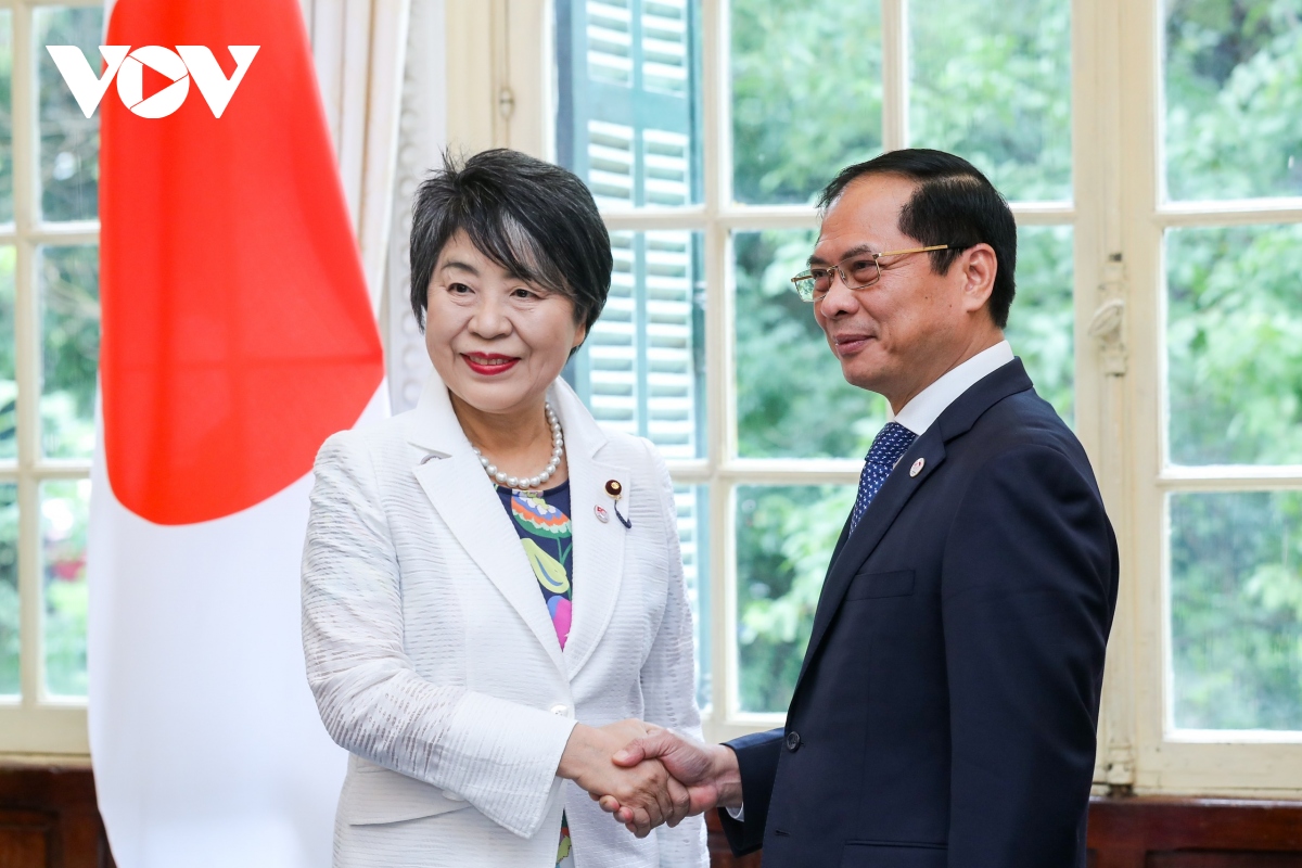 Bộ trưởng Ngoại giao Bùi Thanh Sơn đón, hội đàm với Bộ trưởng Ngoại giao Nhật Bản Kamikawa Yoko. (Ảnh: Phong Sơn)