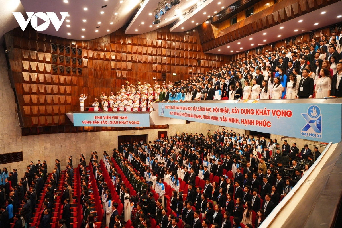 Toàn cảnh phiên trọng thể Đại hội Đại biểu toàn quốc Hội Sinh viên Việt Nam lần thứ XI, nhiệm kỳ 2023-2028.