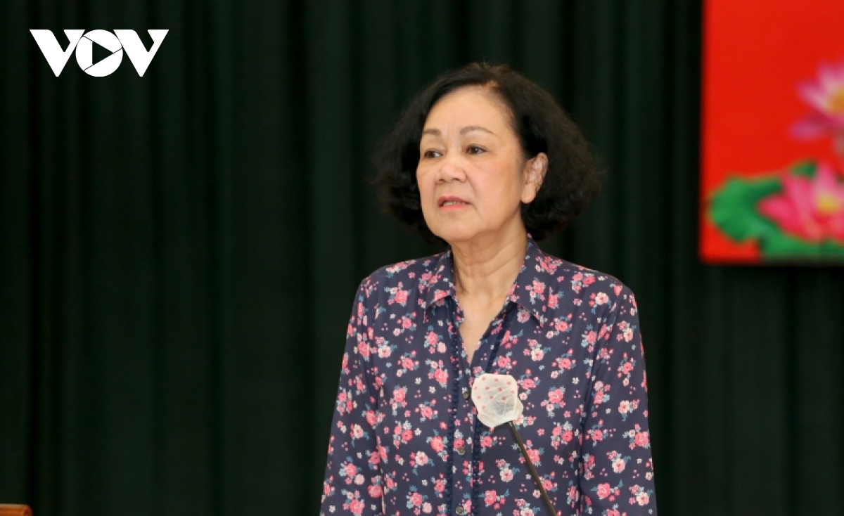 Bà Trương Thị Mai, Trưởng Ban Tổ chức Trung ương phát biểu tại hội nghị.