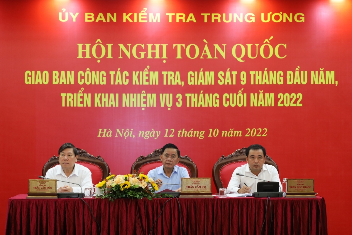 Chủ nhiệm Ủy ban Kiểm tra Trung ương Trần Cẩm Tú chủ trì Hội nghị toàn quốc giao ban công tác kiểm tra, giám sát 9 tháng đầu năm, triển khai nhiệm vụ 3 tháng cuối năm 2022.