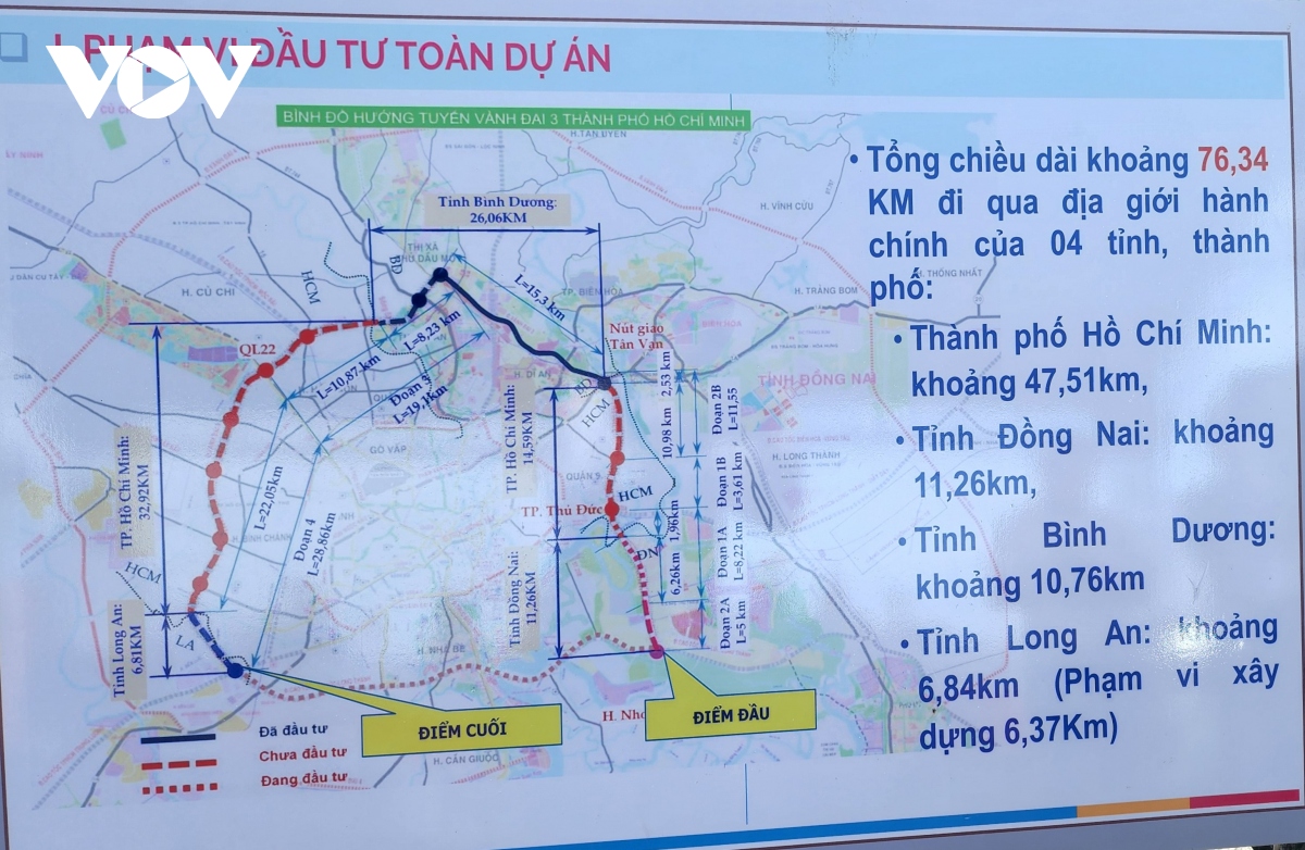 Dự án đường vành đai 3 TP.HCM qua tỉnh Long An nằm trên địa bàn huyện Bến Lức, dài 6,84km.