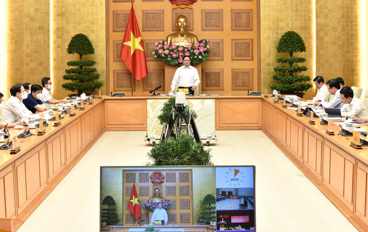 Cuộc họp trực tuyến của Thường trực Chính phủ với TP Hồ Chí Minh và các tỉnh Bình Dương, Đồng Nai, Long An về công tác phòng chống dịch COVID-19.