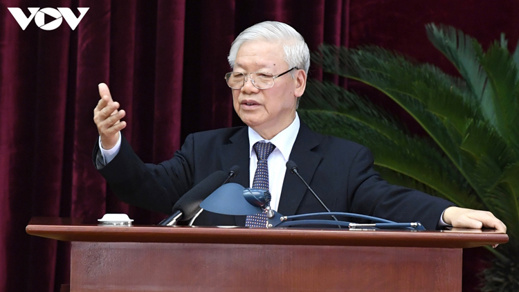 Tổng Bí thư, Chủ tịch nước Nguyễn Phú Trọng phát biểu bế mạc Hội nghị Trung ương 13. (Ảnh: Ngọc Thành)