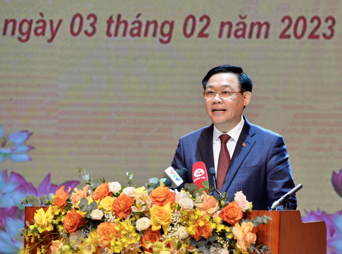 Chủ tịch Quốc hội Vương Đình Huệ phát biểu tại Lễ kỷ niệm.