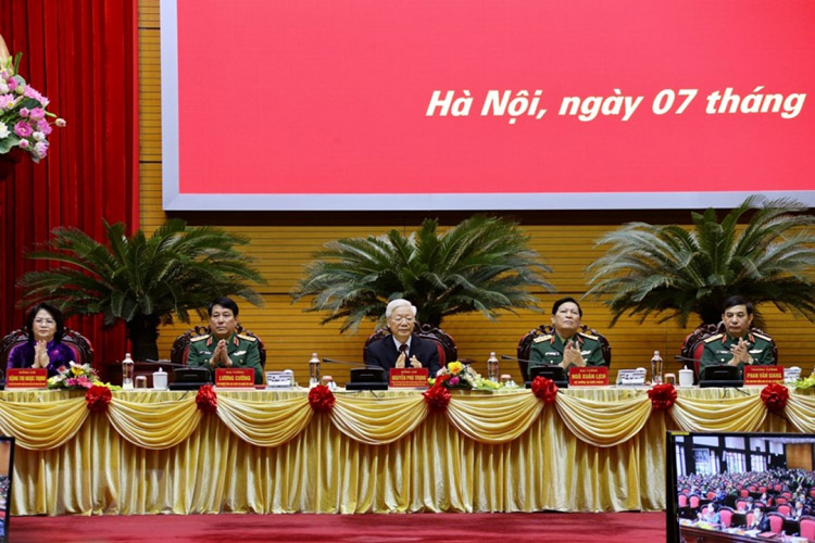 Tổng Bí thư, Chủ tịch nước Nguyễn Phú Trọng nhấn mạnh: Phải chăm lo xây dựng quân đội vững mạnh về chính trị, tư tưởng, tổ chức và đạo đức. Ảnh: TTXVN