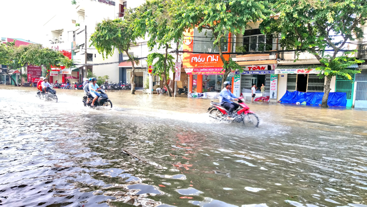 Con đường Lý Tự trọng, bị ngập sâu dưới nước mỗi khi triều cường dâng cao năm 2019.