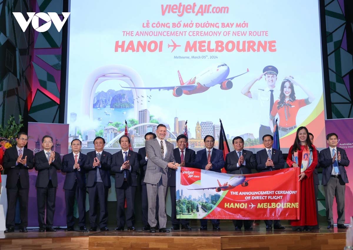 Thủ tướng Phạm Minh Chính chứng kiến lễ công bố đường bay Hà Nội - Melbourne.