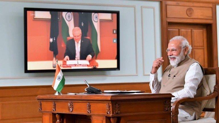Thủ tướng Ấn Độ Narendra Modi và người đồng cấp Australia Australia Scott Morrison tham dự Hội nghị Thượng đỉnh song phương lần đầu tiên. (Nguồn: Bộ Ngoại giao Ấn Độ)