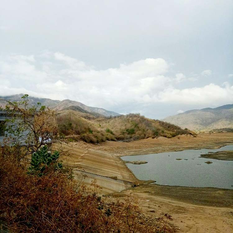 Hồ Sông Biêu, huyện Ninh Phước, tỉnh Ninh Thuận ở mực nước chết.