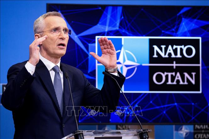 Tổng thư ký NATO Jens Stoltenberg phát biểu tại cuộc họp báo ở Brussels, Bỉ, ngày 3/4/2023. (Ảnh tư liệu: AFP/TTXVN)