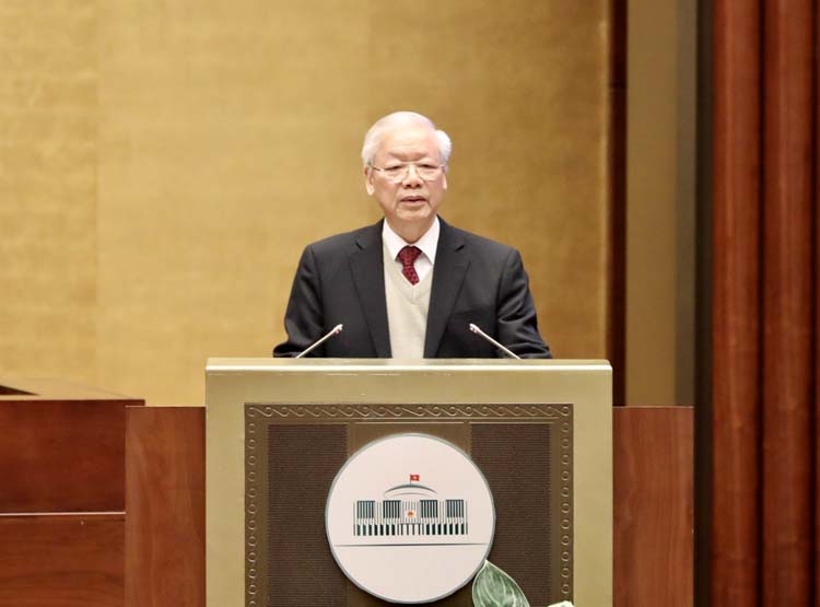 Tổng Bí thư Nguyễn Phú Trọng phát biểu chỉ đạo tại Hội nghị cán bộ toàn quốc quán triệt, triển khai kết luận.