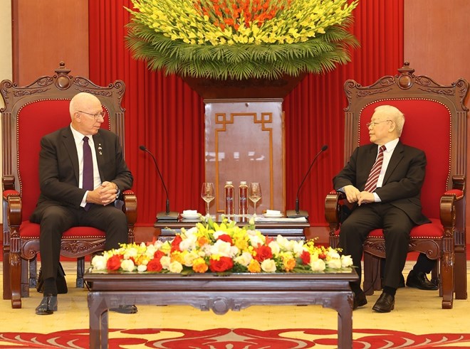Tổng Bí thư Nguyễn Phú Trọng tiếp Toàn quyền Australia David Hurley thăm cấp Nhà nước Việt Nam. (Ảnh: TTXVN)
