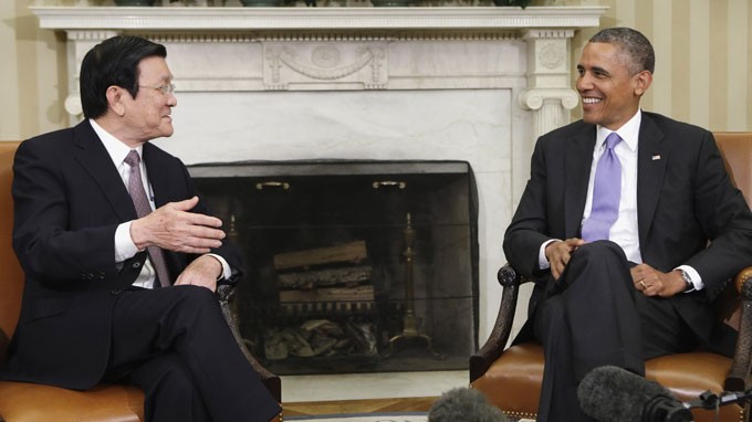 Chủ tịch nước Trương Tấn Sang thăm Mỹ tháng 7/2013, nâng cấp quan hệ lên Đối tác toàn diện Việt - Mỹ. (Nguồn: TTXVN)