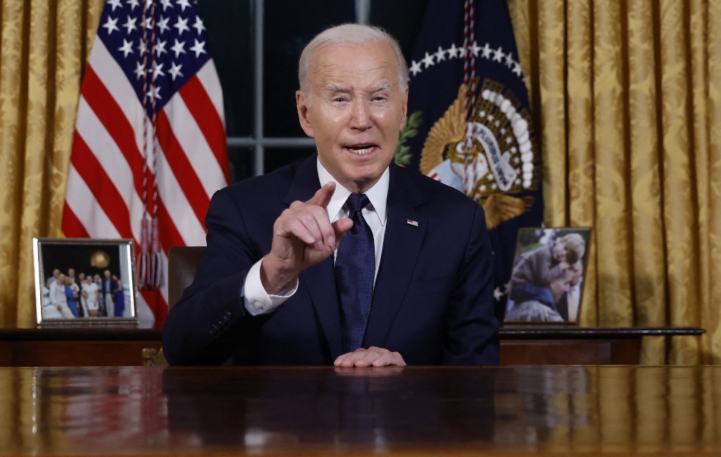 Tổng thống Mỹ Joe Biden đưa ra thông điệp từ Nhà Trắng. (Ảnh: AFP)