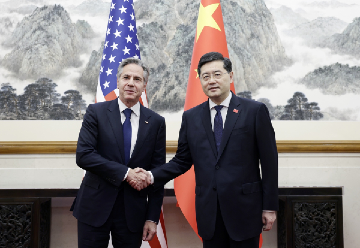 Ngoại trưởng Trung Quốc Tần Cương và Ngoại trưởng Mỹ Antony Blinken gặp nhau tại Bắc Kinh ngày 18/6. (Ảnh: Bộ Ngoại giao Trung Quốc)