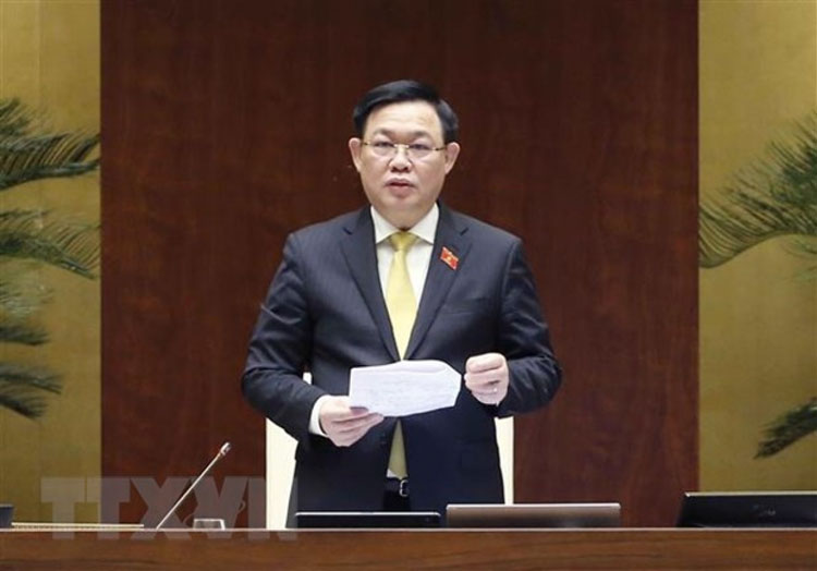 Chủ tịch Quốc hội Vương Đình Huệ phát biểu sau 2.5 ngày Quốc hội chất vấn các thành viên Chính phủ. (Ảnh: TTXVN)