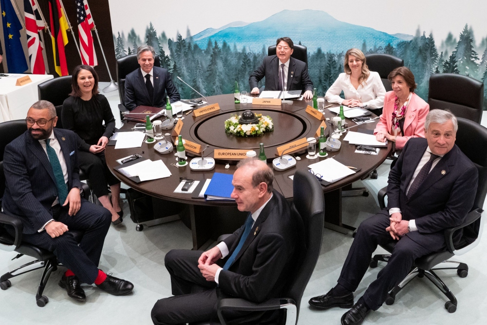 Các Ngoại trưởng G7 gặp tại Hiroshima, Nhật Bản hồi tháng 4/2023 (Ảnh: AP)