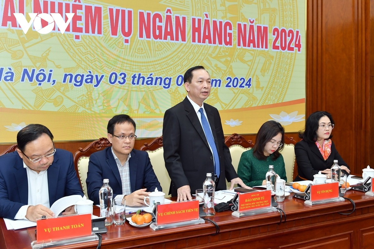 Phó Thống đốc NHNN Đào Minh Tú phát biểu tại Họp báo triển khai nhiệm vụ ngành ngân hàng năm 2024.