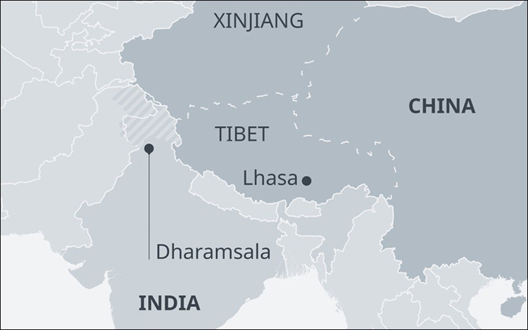Vùng tự trị Tây Tạng (Tibet) của Trung Quốc nằm về đông bắc Ấn Độ. Đồ họa: DW.