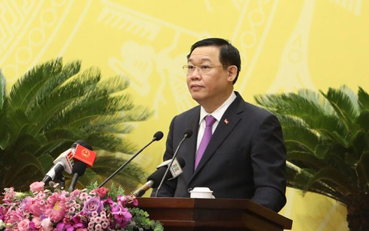 Bí thư Thành ủy Vương Đình Huệ phát biểu chỉ đạo kỳ họp thứ 15 HĐND TP Hà Nội khóa XV.