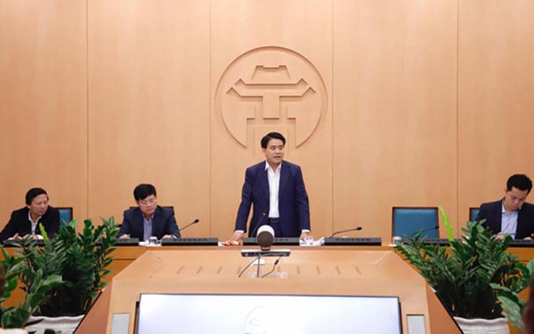 Chủ tịch UBND thành phố Hà Nội Nguyễn Đức Chung phát biểu tại phiên họp thứ 21 phòng, chống dịch Civid-19, chiều 19/3.