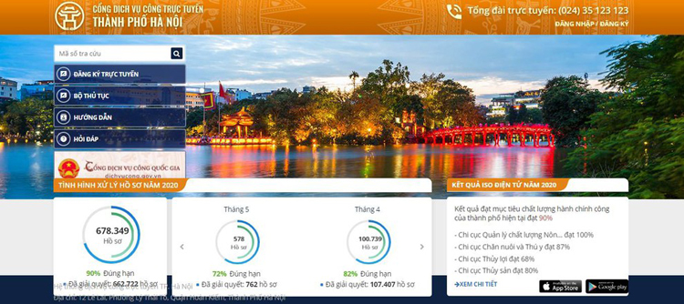 Cổng dịch vụ công trực tuyến của TP Hà Nội.