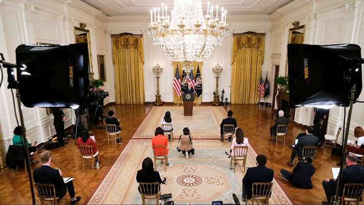 Cuộc họp báo chính thức đầu tiên của Tổng thống Biden ngày 25/3. Ảnh: Getty