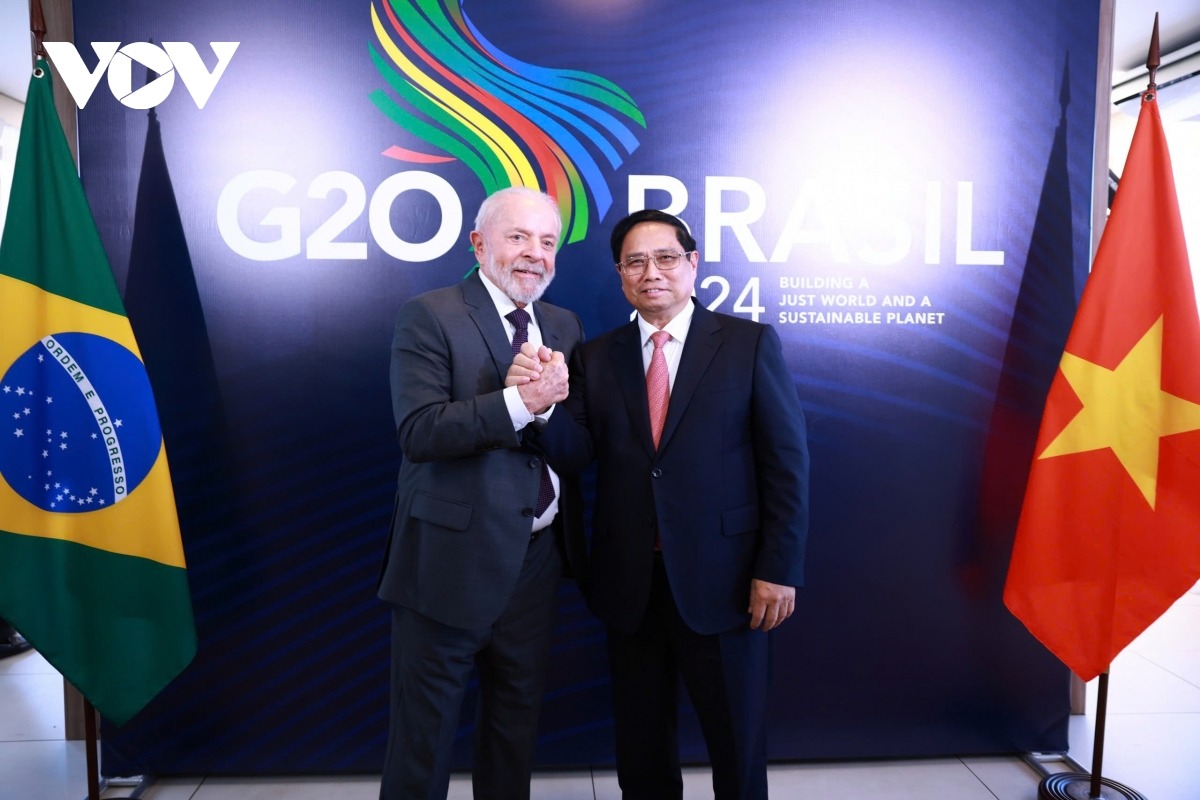 Thủ tướng Chính phủ Phạm Minh Chính và Tổng thống Brazil Luiz Inácio Lula da Silva trước hội đàm.